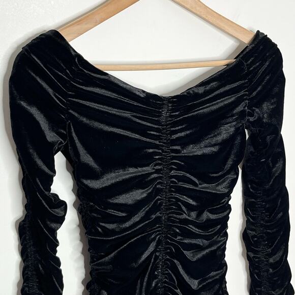 Zara Womens Velvet Off The Shoulder Ruched Pullover Top XS Black Gathered Goth - Picture 9 of 11